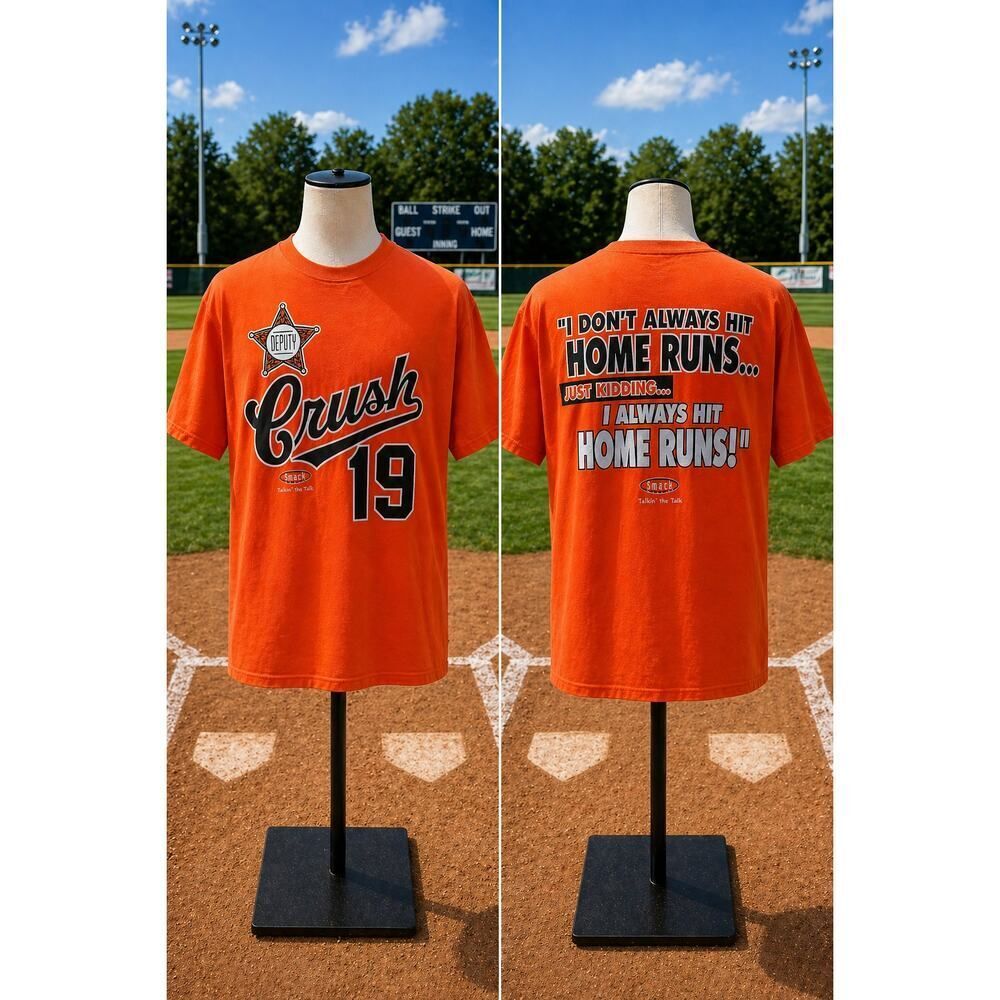 Vintage Crush Baseball Deputy 19 Funny Home Run Graphic Tee L